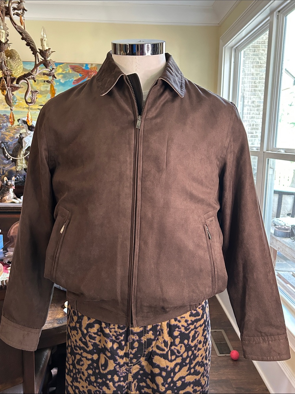 Roundtree & Yorke Sz M Men's Brown Suede Zip-Front Jacket